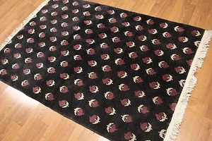 4' x 6' Hand knotted 100% wool Tibetan Oriental Area rug 4x6 Black - Picture 1 of 6