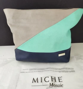 MICHE Mosaic Demi Shell Navy Seafoam Green Taupe 1 Side Zipper Pocket - Picture 1 of 9