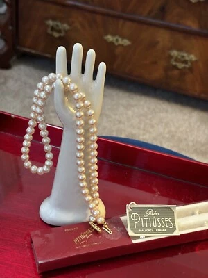 20.5”  7-7.5 mm white pearl Pitiusses Mallorca Espana Necklace.Yellow Gold clasp - Image 1 of 4