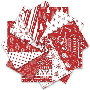 Whaline 12Pcs Christmas Cotton Fabric Bundles White Red Xmas Tree Snowflake R... - Picture 1 of 7