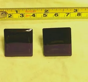 Vintage-1980's Gold Tone Deep Purple and Black Enamel Pierced Earrings - Picture 1 of 2