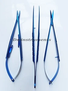 CASTROVIEJO Micro Surgery Needle Holder TC Forceps Dental Eye Blue Set 3 PCS - Picture 1 of 1