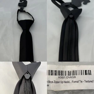 ArGail Boys Zipper up Black Textured Satin Formal Tie New - Picture 1 of 7