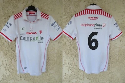 Maillot rugby BO BIARRITZ OLYMPIQUE porté n°6 Macron blanc shirt M - Photo 1/4
