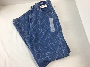 Old Navy Girls Size XXL 18 Heart Pattern Wash Denim Jeans NWT Adjustable Straigh - Picture 1 of 9