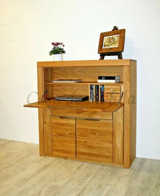 Massivholz Sekretär 115x120x40cm Wildeiche geölt Computerschrank Schreibschrank - Bild 1 von 4