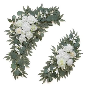 2 PCS Artificial Wedding Swag White Arch Flowers Welcome Sign Floral Decor - Picture 1 of 9