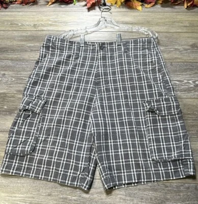Cargo Shorts Size 36 Men’s Gray Plaid Cargo Pockets By Bugle Boy, 10” Inseam - Image 1 of 4