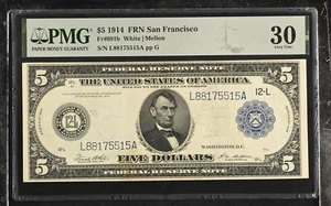 $5 1914 PMG 30 San Francisco Federal Reserve Note Fr. 891b - Very Fine - Picture 1 of 2