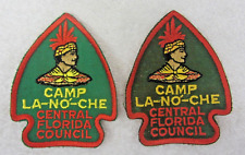 2 Diff Vintage 1960's Camp La-No-Che Cut Edge Twill Camp Patch - Florida Council