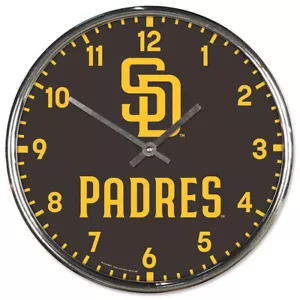 San Diego Padres Clock Round Wall Style Chrome - Picture 1 of 1