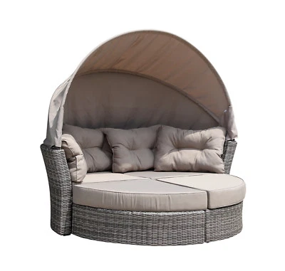 Liegeinsel Sonneninsel Liegemuschel Liegesofa MARBELLA 200x187cm Rattan grau - Bild 1 von 4