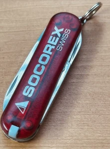 Victorinox CLASSIC Swiss Army Knife Ruby Red Translucent  'Socorex Swiss' LOGO - Picture 1 of 7