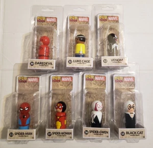 7 Marvel Pin Mate figures: Spider-Man, Spider-Gwen, Venom, Daredevil, Black Cat - Picture 1 of 1
