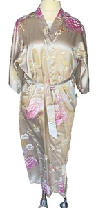 Kim + Ono Damen Kimono lang Morgenmantel Chrysantheme & Kranich Gürteltaschen rosa blush - Bild 1 von 15