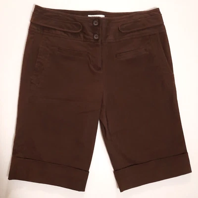 Pantalones Cortos DressBarn Midi Talla 6 Bermudas Chinas Tiro Medio Elastizados Algodón Marrón Bolsillos Foto 1 de 4