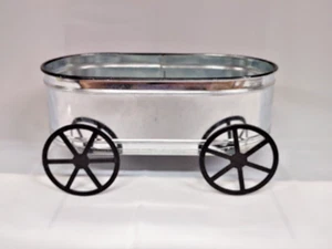 Galvanized Metal Wagon Figural Home Decor Display 7.5" x 4" & 3.5" Tall - Picture 1 of 2