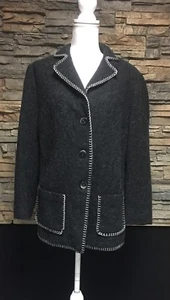 Hauber ALPACA Wool Charcoal Womens 14 Blazer with Whip Stitch Detail MOP Buttons - Picture 1 of 12