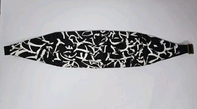 Mel Howard Satin Black White Geometric Cummerbund Adjustable Made In USA Vintage - Image 1 of 3