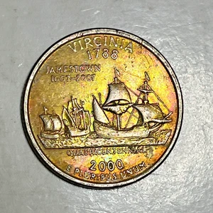 2000-D Golden Toned Virginia State Quarter US Coin - Picture 1 of 2