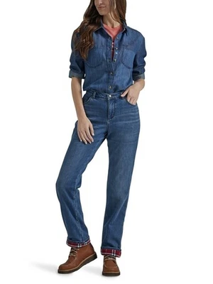 Lee Women's Relaxed Fit Straight Leg Jeans Fleece-Lined Bottoms Snowy Dawn New - Image 1 of 4