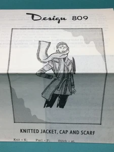 Vtg Mail Order Design 809 KNITTED JACKET, CAP & SCARF Pattern Original - Picture 1 of 2