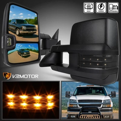 Fits 2003-2007 Chevy Silverado Sierra Power Heated Tow Mirror+Smoke LED Signal - Image 1 of 4
