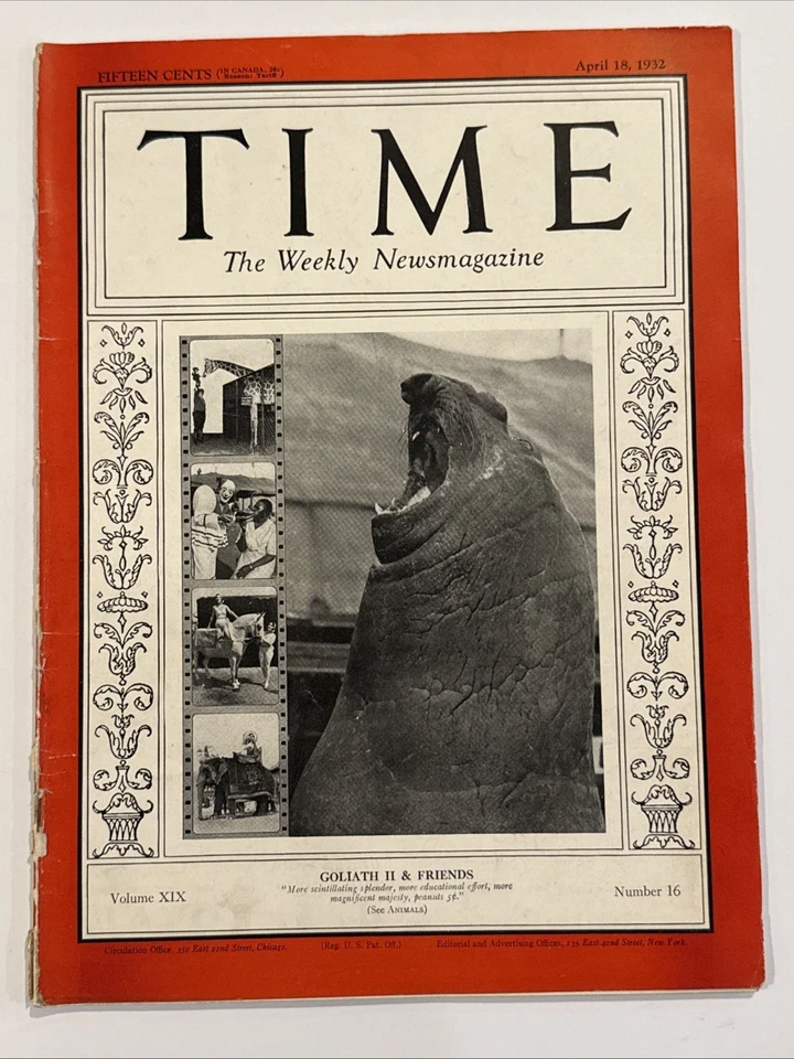 Time Magazine April 18, 1932 - The Circus; Goliath II & Friends - Image 1 of 3