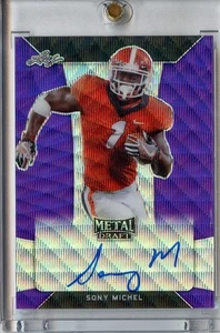 SONY MICHEL 2018 Leaf Metal NFL Draft Purple Prismatic Auto 1/15 Rams Georgia - Picture 1 of 2