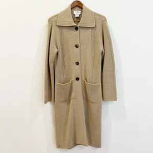 Talbots Coat Womens Small Beige Alpaca Wool Knit Long Button Up Coatigan Elegant - Picture 1 of 17