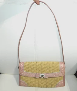 Borsa a tracolla Brighton in paglia e pelle rosa pochette 10 pollici - Foto 1 di 8