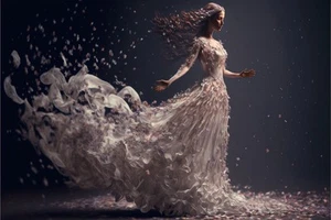 Canvas Art White Grey Fantasy Lady Flower Dress Wall Picture Poster Print - Picture 1 of 22