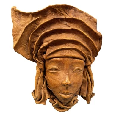 Leather Molded African Face Sculpture Hand Tooled Mask Hanging Wall Art  14"x 11 - Image 1 of 4