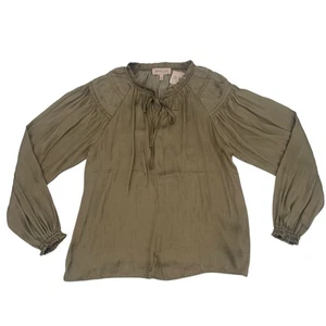 Philosophy Size Small Safari Green Satin Long Sleeve Blouse NWT Ruffle Tie Neck - Picture 1 of 11