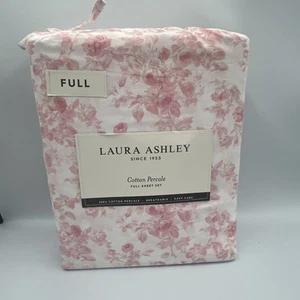 New Laura Ashley 100% Cotton Percale Shabby Chic Pink Floral Full Sheet Set - Picture 1 of 2