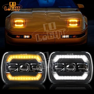 Pair Black 5X7" 7x6" LED Headlights w/ DRL Turn For Chevy 1984-1996 Corvette C4 - Imagen 1 de 9