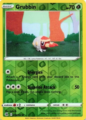 Grubbin 018/264 - REVERSE HOLO - SWSH08: Fusion Strike - NM - Image 1 of 2