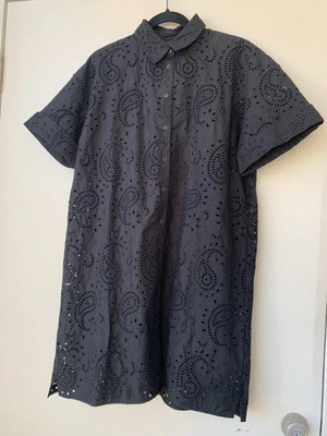 Club Monaco Women's L Eyelet Shirtdress Black Cotton Short Sleeves $298 - Image 1 of 4