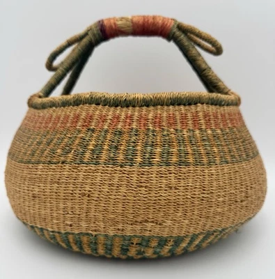 De Colección Tradicional Tejido a Mano, Multicolor Artesano, Bolga Pot Cesta Mango Envuelto Foto 1 de 4