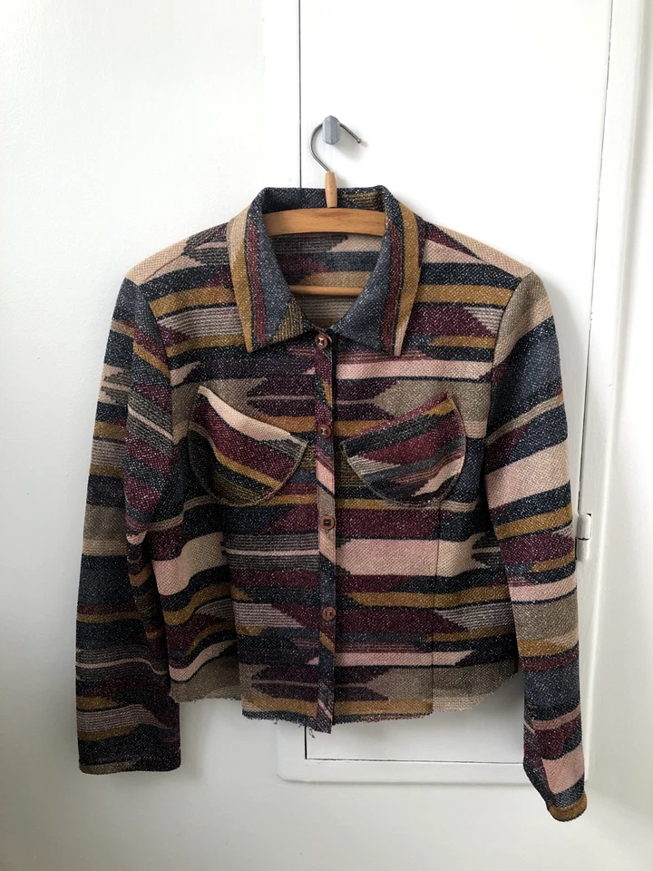 Vintage años 70 semi transparente brillante suroeste geométrico recortado botón Foto 1 de 4