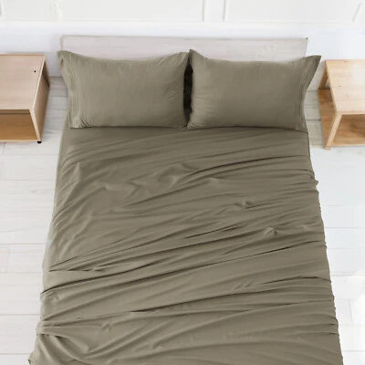 Juego de sábanas de 4 piezas de microfibra para hotel de lujo sábanas de bolsillo profundo ultra suaves Foto 1 de 4