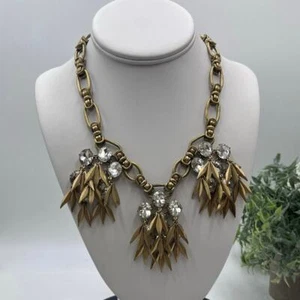 J. Crew Quill Spear Triple Cluster Dangles Jeweled Rhinestone Gold Tone Necklace - Picture 1 of 16