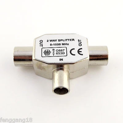 PAL TV IEC DVB-T 1M/2F 2 Way Aerial Coaxial Antenna Signal Splitter Indoor Metal - Image 1 of 4
