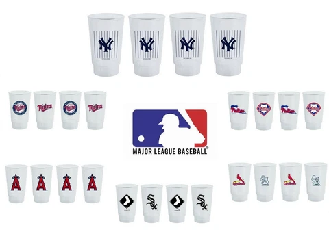 1 Set - 4 Pack Tumblers New MLB Logo Drink Cup Plastic Glasses 16 oz CHOOSE TEAM Cover