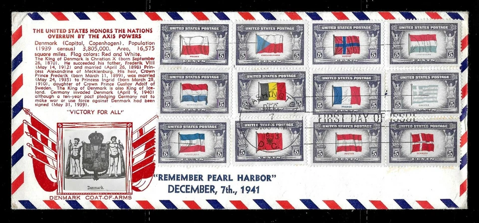 909 - 920 5c Stamp (1943) OVERRUN NATIONS (WWII) FDC SET BY CROSBY PHOTO CACHETS - Image 1 of 1