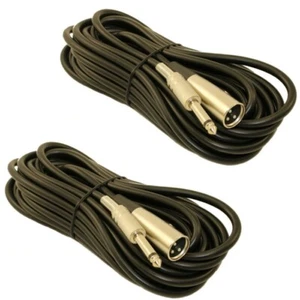 Paquete de 2 cables de audio de micrófono MIC blindados enchufe MONO de 15 pies XLR 3 pines MACHO a 1/4" - Imagen 1 de 2