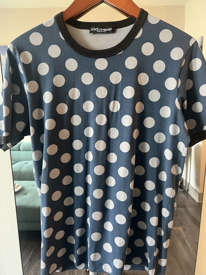 Dolce & Gabbana Mens Tee T-Shirt Polo Blue Gray Black 50 Polka Dot - Image 1 of 4