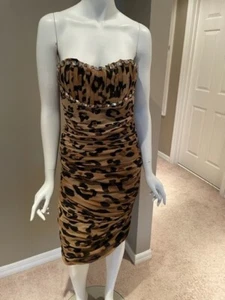 Blumarine silk leopard print jeweled strapless dress Size 4 - Picture 1 of 5