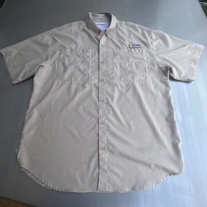 Columbia PFG Shirt Mens Fishing Omni Shade Large Short Sleeve Beige Button up - Picture 1 of 13