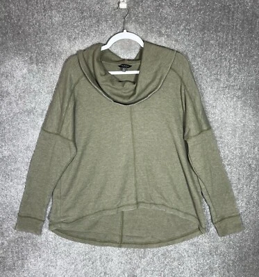 Top cuello capucha tejido gofre Lucky Brand para mujer talla XL verde dobladillo alto-bajo manga larga Foto 1 de 4